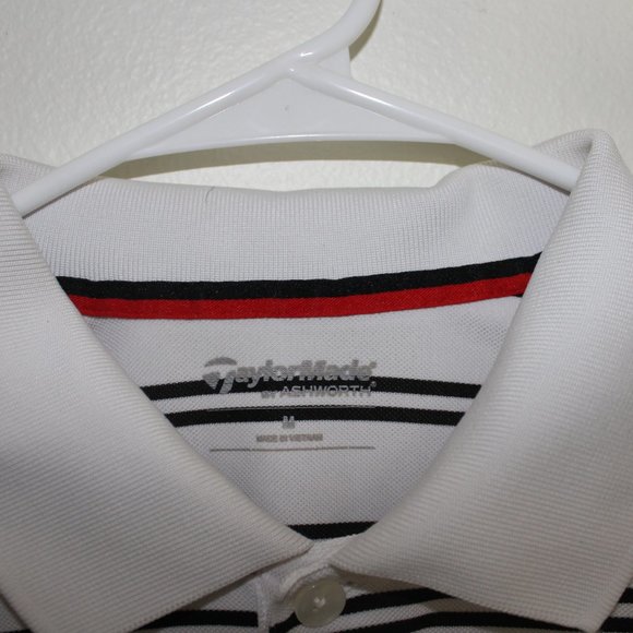 Taylormade By Ashworth White Striped Golf Performance Polo Size Medium Casual - Picture 2 of 3